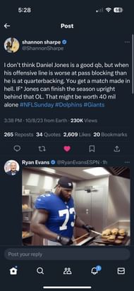 Shannon Sharpe calling out Giants offensive line.